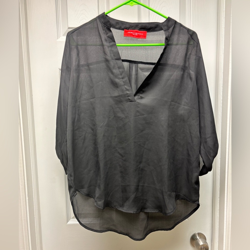 AKIRA Chicago Red Label Sheer Black Blouse β Size L